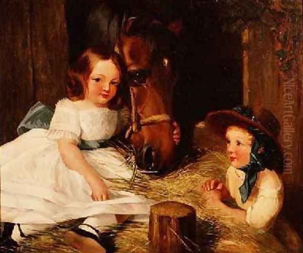 Two Children and a Pony Oil Painting by Sir Edwin Henry Landseer