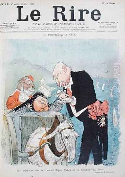 Queen Victoria 1819-1901 flirts with President Felix Faure 1841-99 while on her holiday in Nice Oil Painting by Charles Leandre