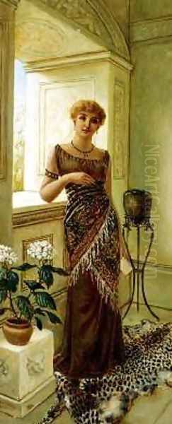 Classical Woman by a Window 1881 Oil Painting by Charles Frederick Lowcock
