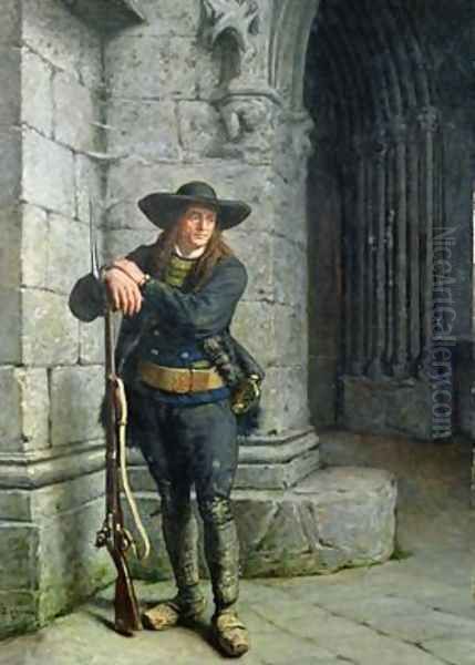 Armed Breton Guarding a Porch Oil Painting by Charles Antoine Joseph Loyeux