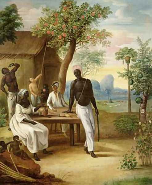Black Slaves Seated Outside their House in Martinique Oil Painting by Le Masurier