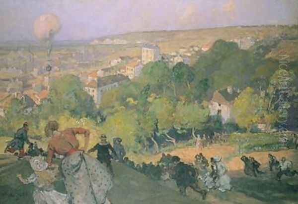 Balloon Landing at Pre St-Gervais Oil Painting by Auguste Lepere