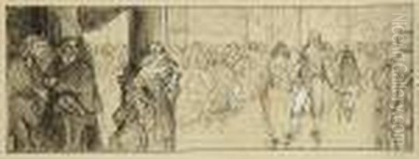 Magnus Gabriel De La Gardie Hovijuhlissa Kuningatar Kristiinanluona, 
Tussipiirustus Ja Valkoinen Guassi Oil Painting by Albert Edelfelt