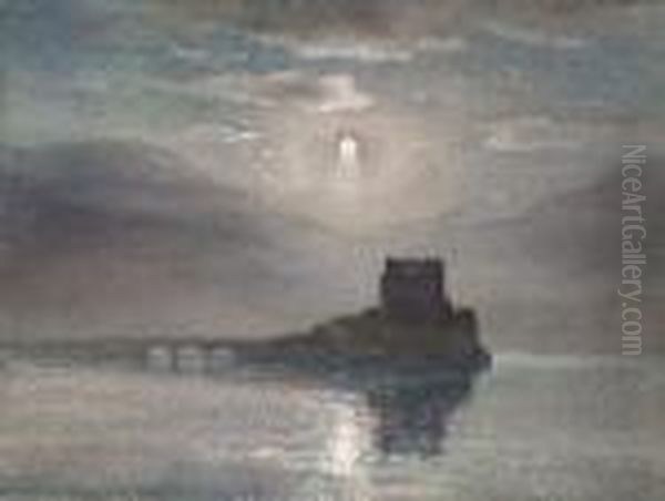 Eilean Donan Castle By Moonlight Oil Painting by Wycliffe Egginton