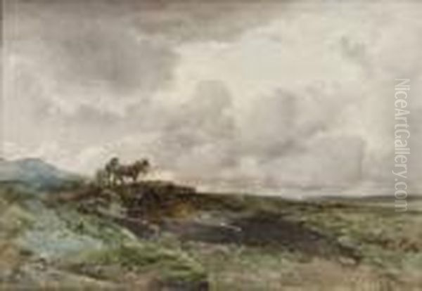 Wild Ponies; Gathering Peat Oil Painting by Wycliffe Egginton
