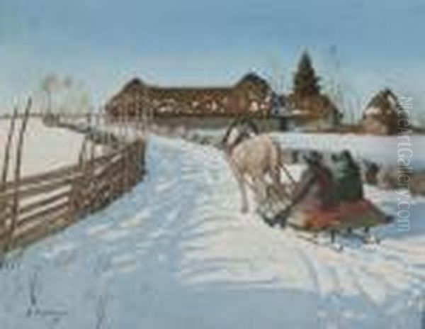 Winter Sleigh Ride Oil Painting by Andrei Afanas Evich Egorov