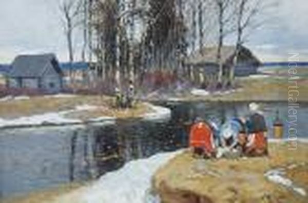 Pyykkimummot Oil Painting by Andrei Afanas Evich Egorov