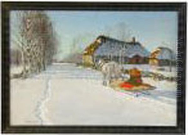 Winter In The Village Oil Painting by Andrei Afanas Evich Egorov