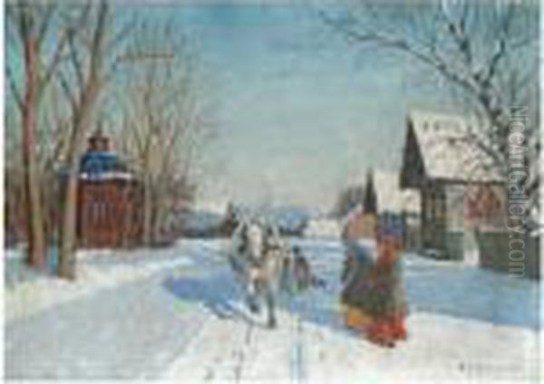 Winter In The Village Oil Painting by Andrei Afanas Evich Egorov
