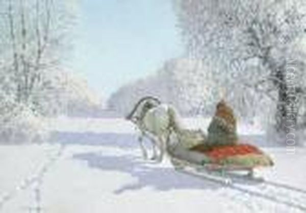 Russische Bauerin Auf Einem Pferdeschlitten Im Verschneitenwald Am Peipus-see Oil Painting by Andrei Afanas Evich Egorov