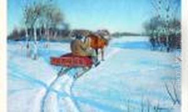 Hiver, Traineau Dans La Neige Oil Painting by Andrei Afanas Evich Egorov