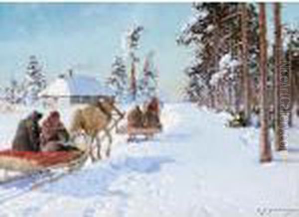 Sleigh Ride Through The Snow Oil Painting by Andrei Afanas Evich Egorov