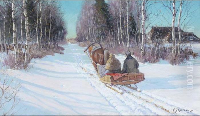 Trioka In The Snow Oil Painting by Andrei Afanas Evich Egorov
