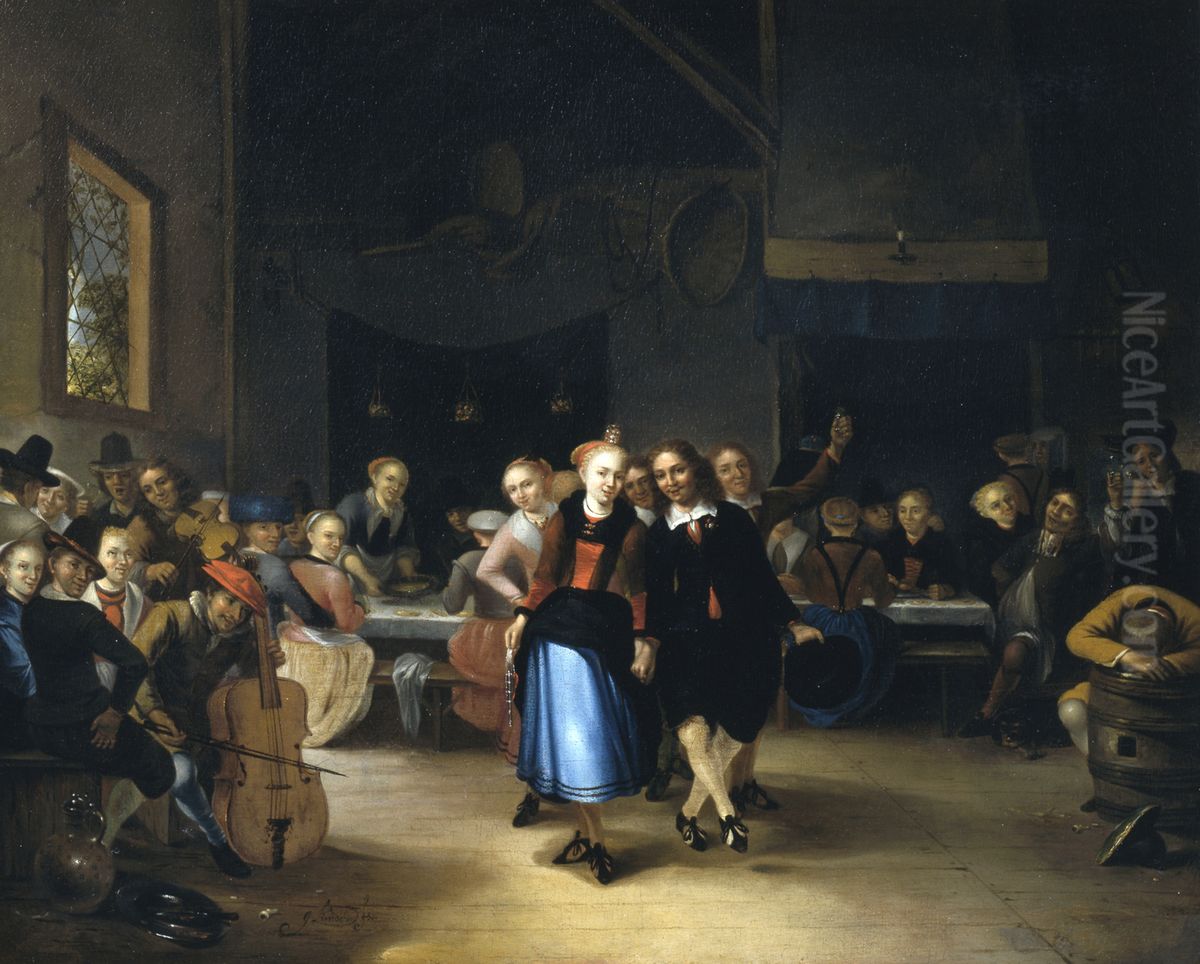 Wedding Dance in a Tavern Oil Painting by Gerrit Lundens