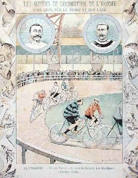 Charles Terront 1857-1932 and Jules Corre at the Galerie des Machines in February 1893 Oil Painting by E. Letellier