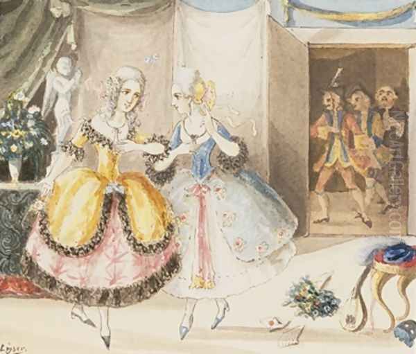 Characters from Cosi fan tutte by Mozart 1840 Oil Painting by Johann Peter Lyser