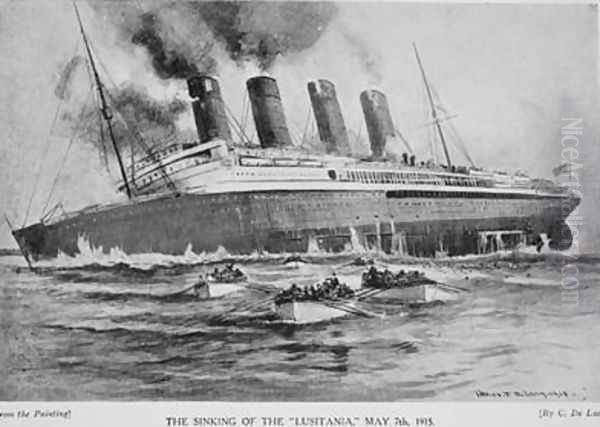 The Sinking of the Lusitania Oil Painting by Charles John de Lacy