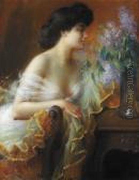 Jeune Femme Au Bouquet De Lilas Oil Painting by Delphin Enjolras