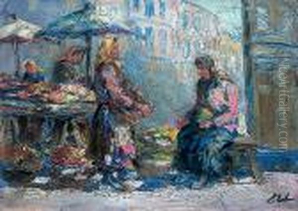 Lwowskie Przekupki Oil Painting by Erno Erb