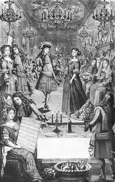 French Ball Royal Almanac with a score sheet of the Menuet de Strasbourg Oil Painting by Pierre Landry