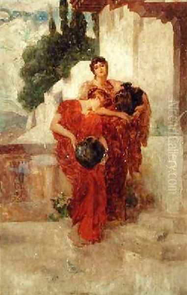 Study for Two Figures in Captive Andromache Oil Painting by Lord Frederick Leighton