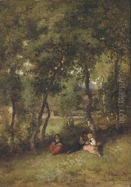 A rest in the shade Oil Painting by Alexandre Marie Longuet