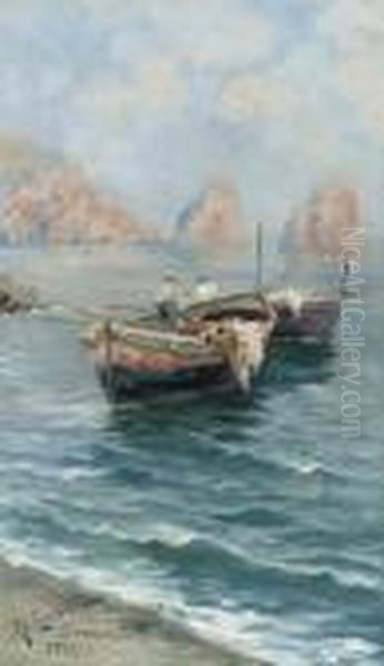 Sorrento, Italia: Fishing Boats In The Bay Of Naples Oil Painting by Gaetano Esposito