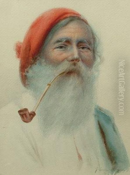 Portrait Of A Mariner, Head And 
Shoulders Smoking A Pipeand Portrait Of An Elderly Lady, Head And 
Shoulders Oil Painting by Gaetano Esposito