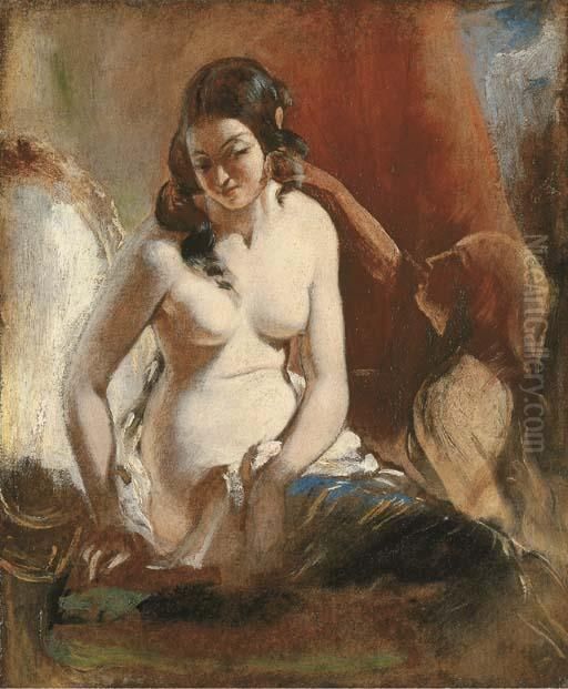 Study Of A Girl At Her Toilet 
(recto); And Study Of A King Seated, Attended By Two Girls (verso) Oil Painting by William Etty