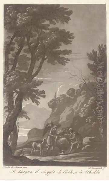 Classical and mythological figures in an Italianate landscape, by L. Caracciolo Oil Painting by Claude Lorrain (Claude Gellee)