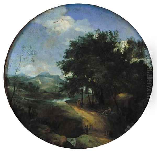 Classical figures in a pastoral landscape with some buildings beyond Oil Painting by Claude Lorrain (Claude Gellee)