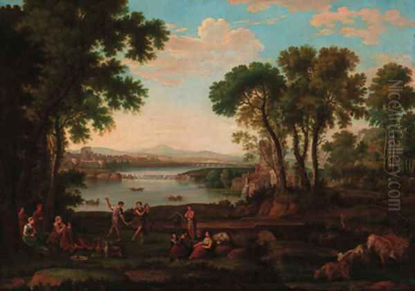 Figures dancing in a classical landscape Oil Painting by Claude Lorrain (Claude Gellee)