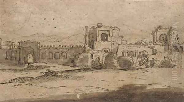 Porta San Giovanni and Porta Asinara in the Aurelian walls of Rome Oil Painting by Claude Lorrain (Claude Gellee)