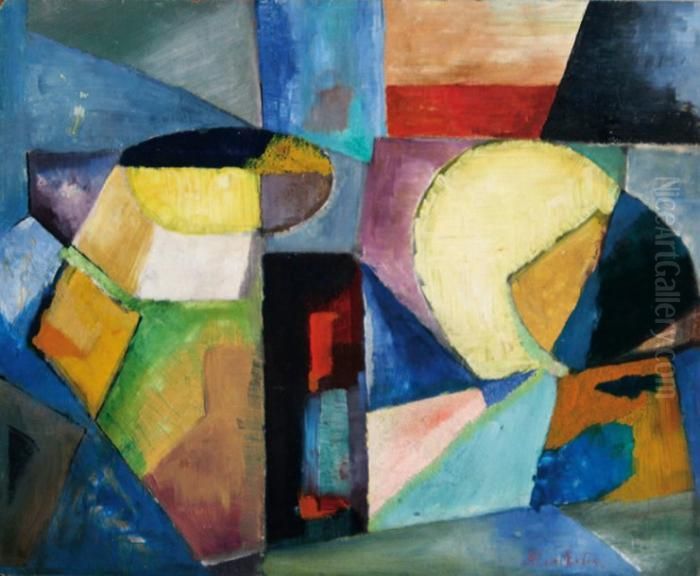 Composition Non Objective. Huile
 Surcarton, Signe En Bas A Droite. 50 X 61 Cm L'authenticite De 
Cetteoeuvre A Ete Confirme Par Monsieur Chauvelin Qui La Date 
Vers1918-1920 Oil Painting by Alexandra Alexandrov Exter