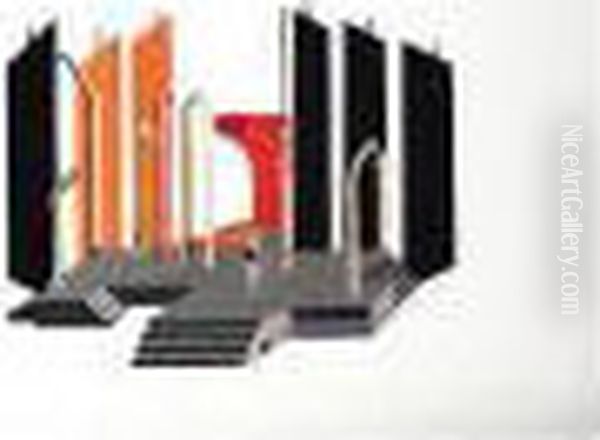 Stage Design For Don Juan, Pochoir On Paper, 33 By 50 Cm., 13 By 19 1/2 In Oil Painting by Alexandra Alexandrov Exter