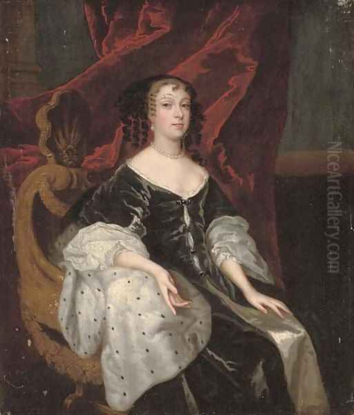 Portrait of a lady, three-quarter-length, seated in a black dress Oil Painting by Sir Peter Lely