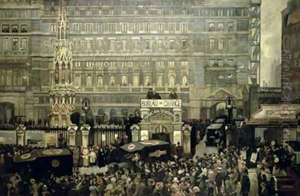 Outside Charing Cross Station July 1916 Oil Painting by J. Hodgson Lobley