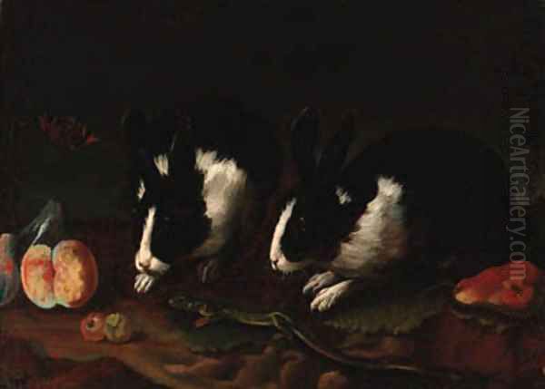 Rabbits Oil Painting by Francesco Fernandi