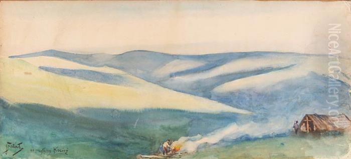Na Przeleczy Kocierz (beskid Andrychowski) Oil Painting by Julian Falat