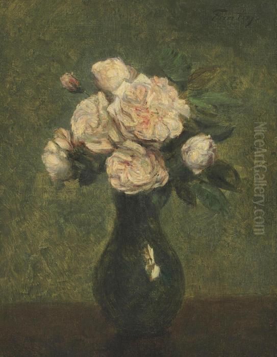 Roses Blanches Dans Un Vase Oil Painting by Ignace Henri Jean Fantin-Latour