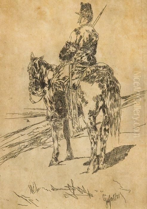 Soldato A Cavallo Oil Painting by Giovanni Fattori