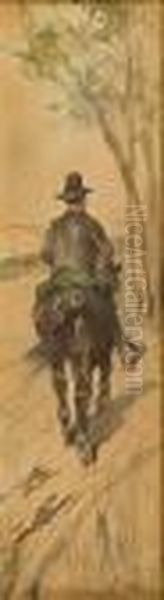 Fattore A Cavallo Oil Painting by Giovanni Fattori