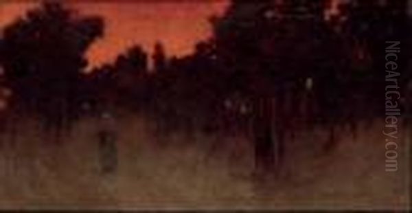 Crepuscolo, Tramonto Al Parco Delle Cascine - Firenze Oil Painting by Giovanni Fattori