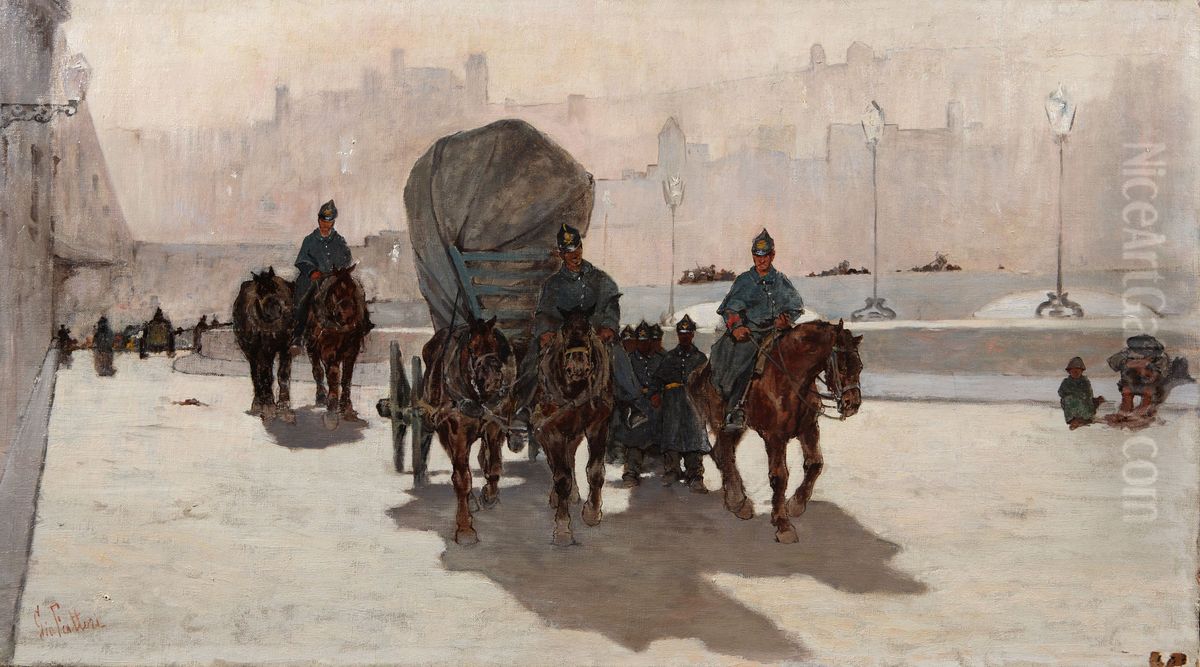 Artiglieri Sul Lungarno Oil Painting by Giovanni Fattori