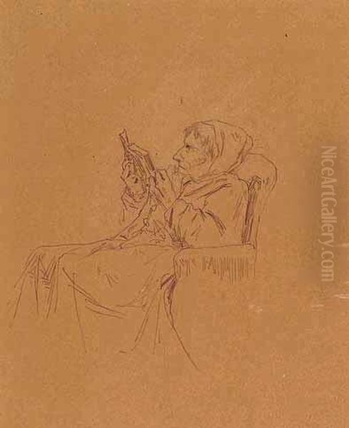 Anziana Donna Seduta Che Legge Oil Painting by Giovanni Fattori