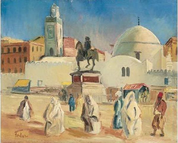 < La Place Du Gouvernement A Alger >. Oil Painting by Adolphe Feder