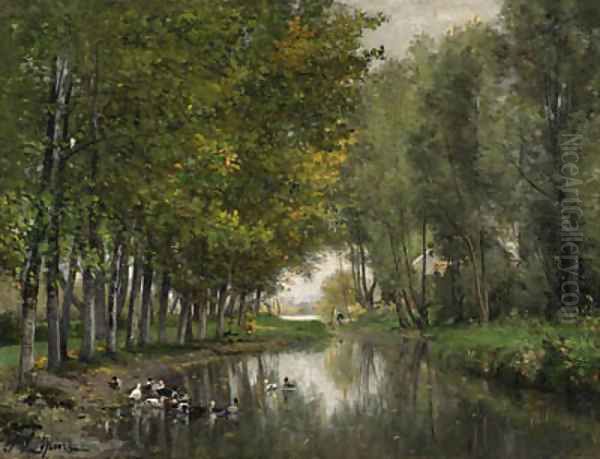 Bras de Seine du ct de Neuilly Oil Painting by Stanislas Lepine