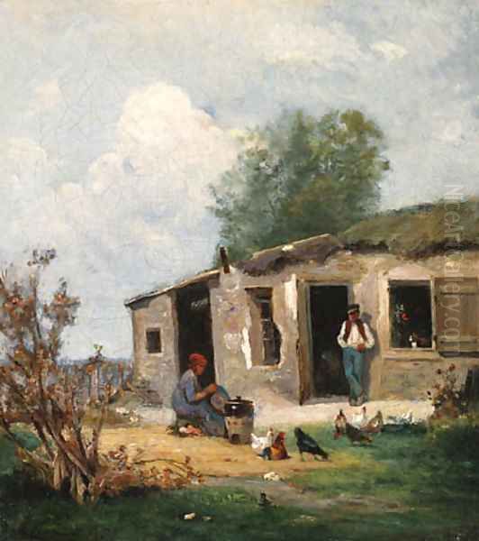 Cour de ferme en Normandie Oil Painting by Stanislas Lepine