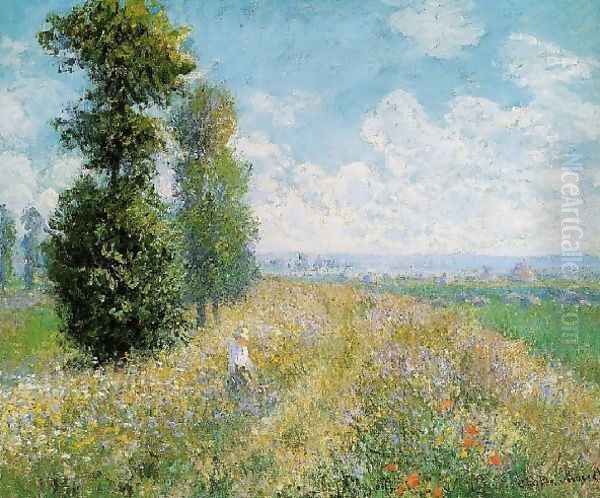 Meadow With Poplars Aka Poplars Near Argenteuil Oil Painting by Claude Oscar Monet