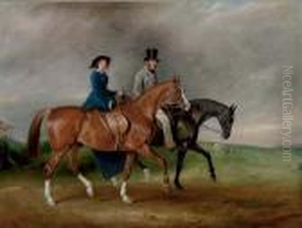Thomas Tertius Paget And His 
Wife, Geraldine Mccausland, Riding On Satan And Jessica In Bradgate 
Park, Leicestershire Oil Painting by John Snr Ferneley